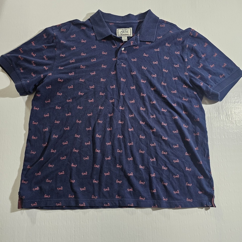 Jos A Bank Men's Crab Print Polo Top Blue/Red Size LARGE BLUE AND RED PRE-OWNED